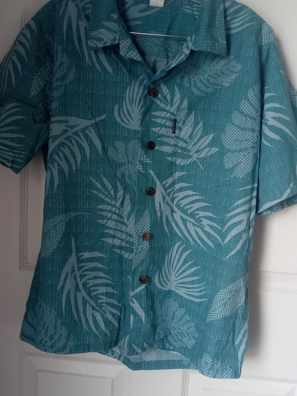 Men's Teal Tropical Print Short-Sleeve Button-Down Shirt